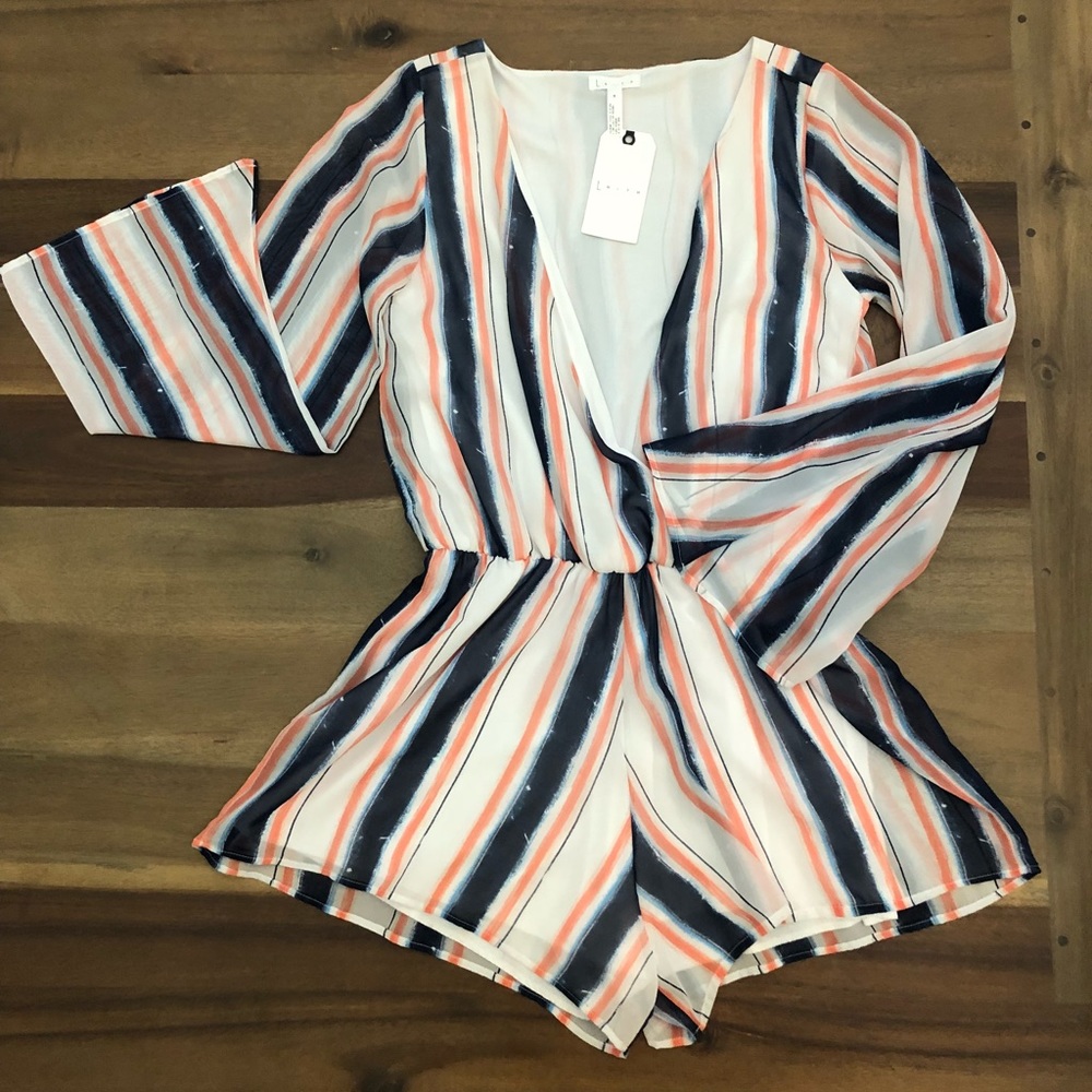 Nordstrom Leith Deep V Striped Long Sleeve Romper